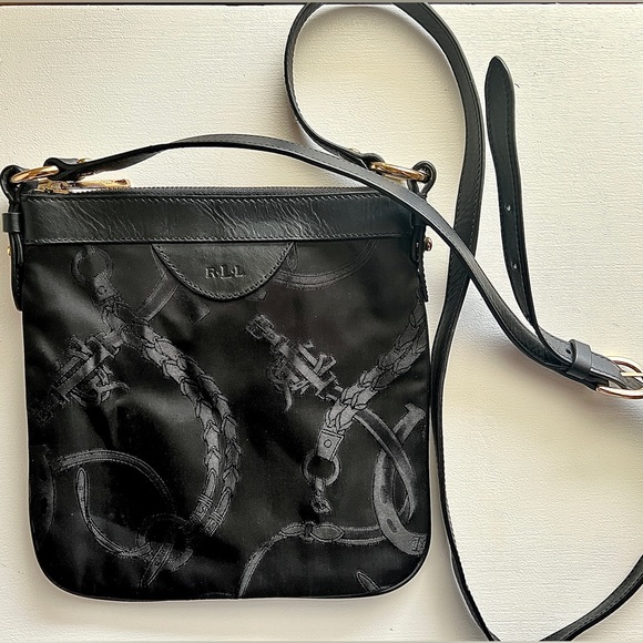 Vintage Ralph Lauren square purse in black with gold hardware and leather trim - Picture 1 of 6